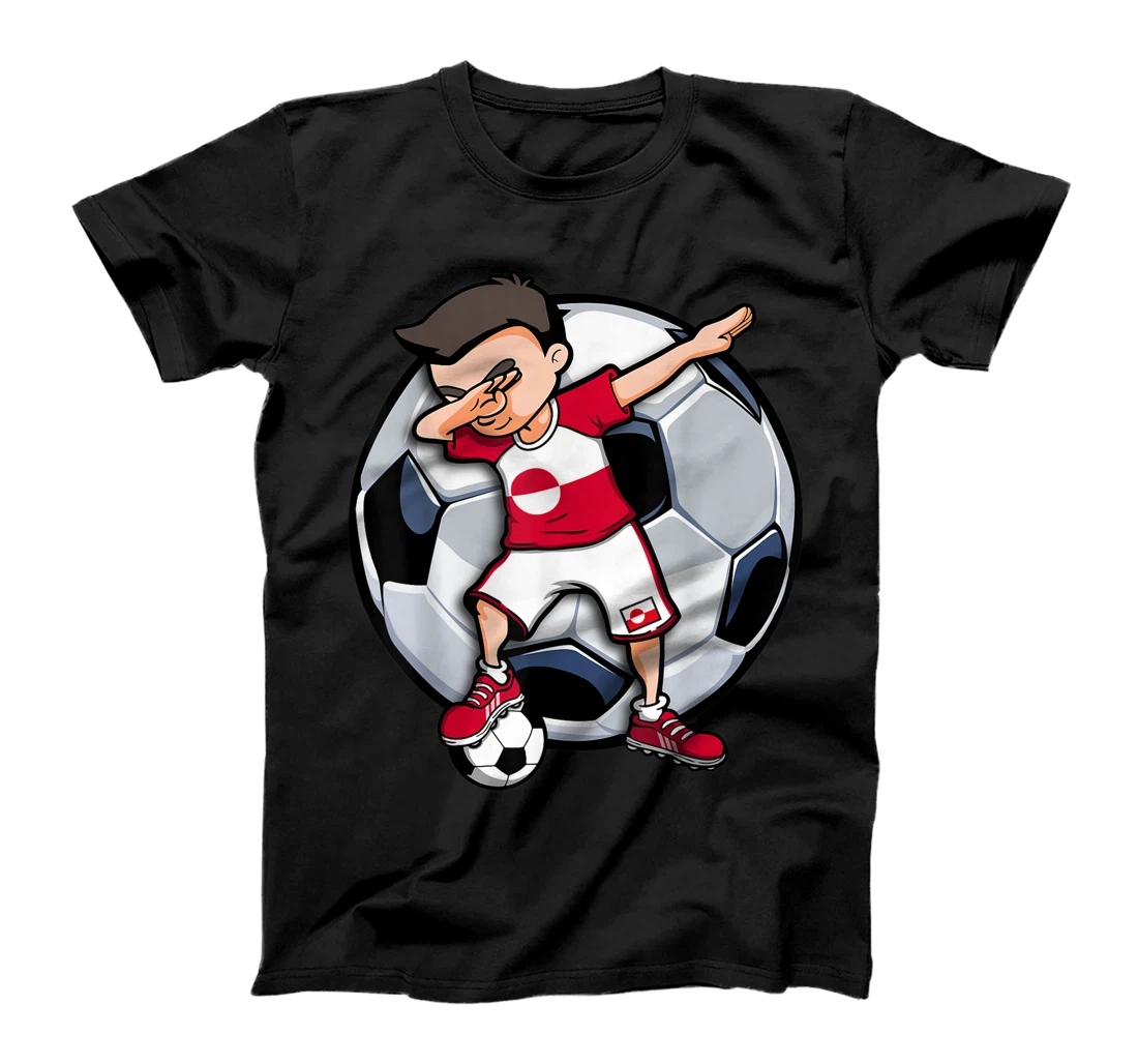 Personalized Dabbing Soccer Boy Greenland Football Fans Jersey Flag Sport T-Shirt, Kid T-Shirt and Women T-Shirt
