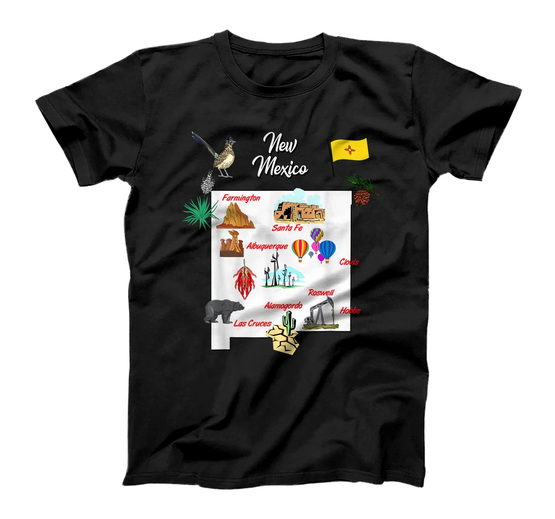 Personalized illustrated Map of New Mexico in US, Cities, symbols T-Shirt, Women T-Shirt