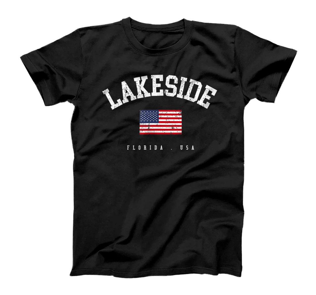 Personalized Lakeside FL Retro American Flag USA City Name T-Shirt, Women T-Shirt