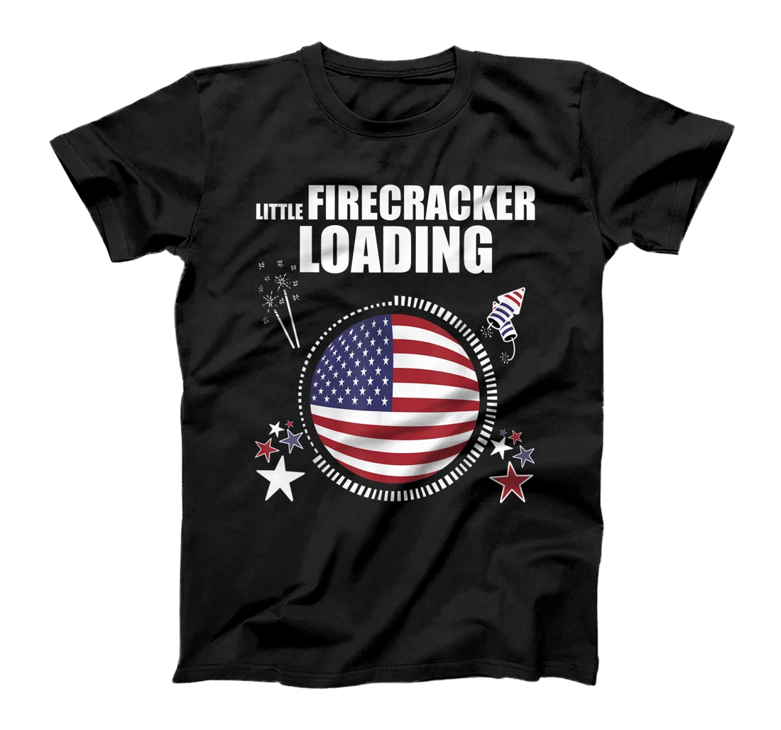 Personalized 4th July Pregnancy baby reveal "Little Firecracker loading" T-Shirt, Women T-Shirt