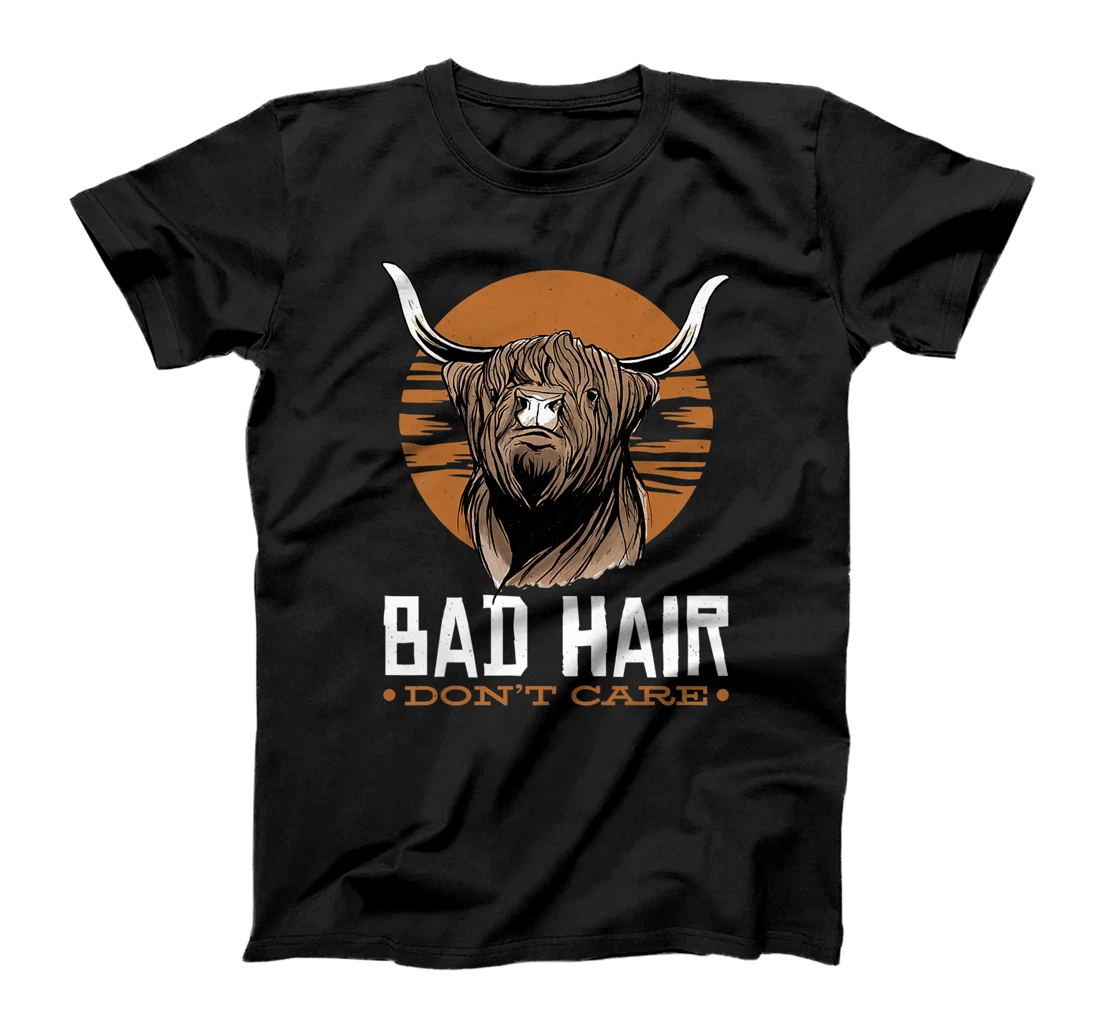Personalized Bad Hair Don't Care Scottish Highland Cow T-Shirt, Women T-Shirt