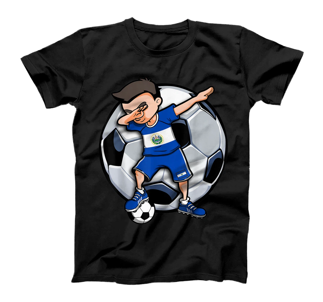 Personalized Dabbing Soccer Boy El Salvador Football Fans Jersey Flag T-Shirt, Kid T-Shirt and Women T-Shirt