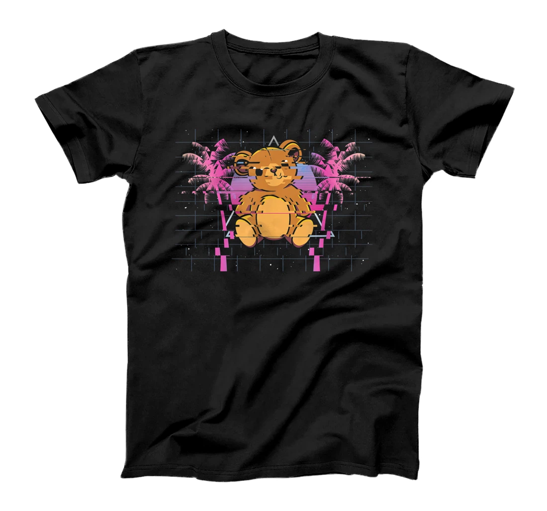 Personalized Glitched Bear Pixelated Palm Trees Vaporwave T-Shirt, Kid T-Shirt and Women T-Shirt