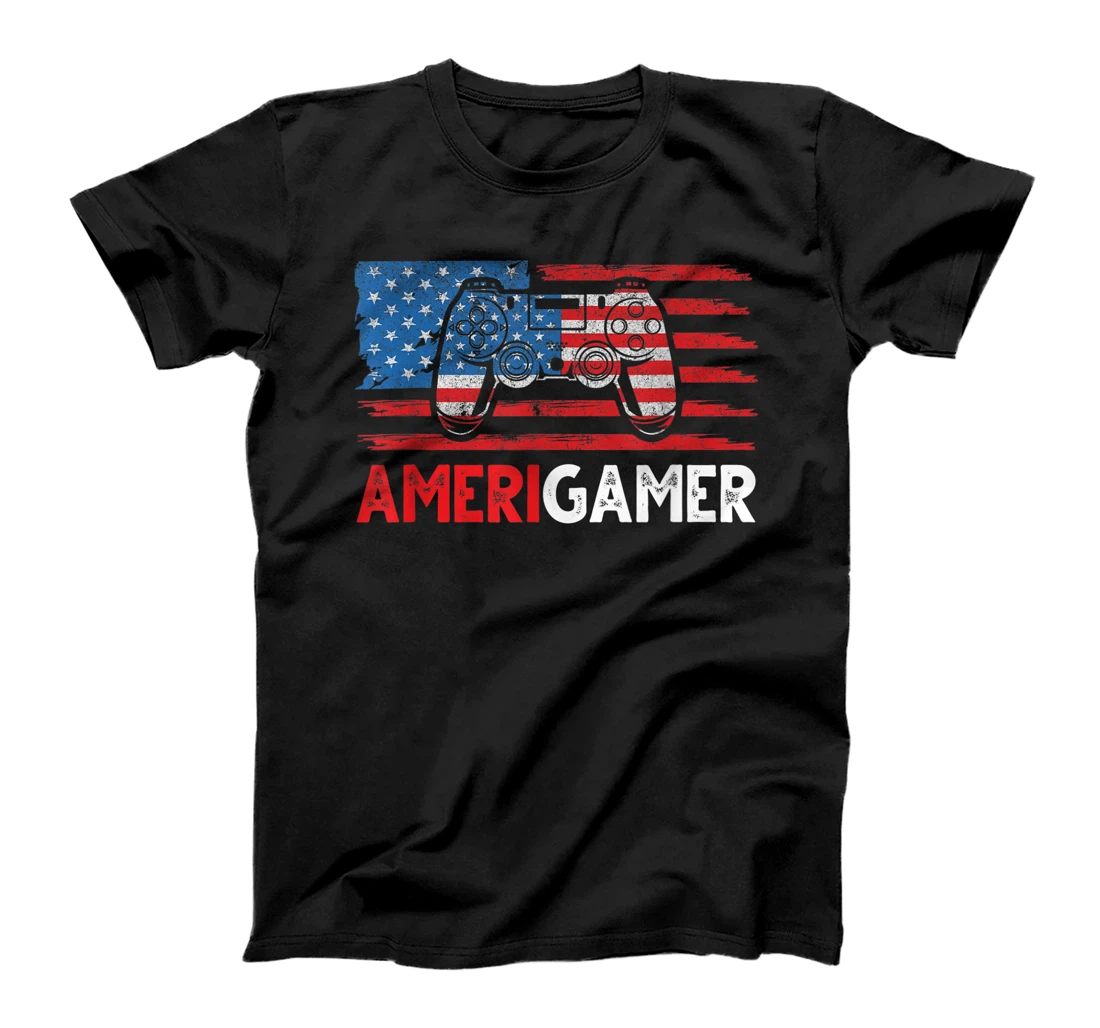 Personalized 4th Of July Amerigamer Controller Video Game Gamer USA Flag T-Shirt, Kid T-Shirt and Women T-Shirt