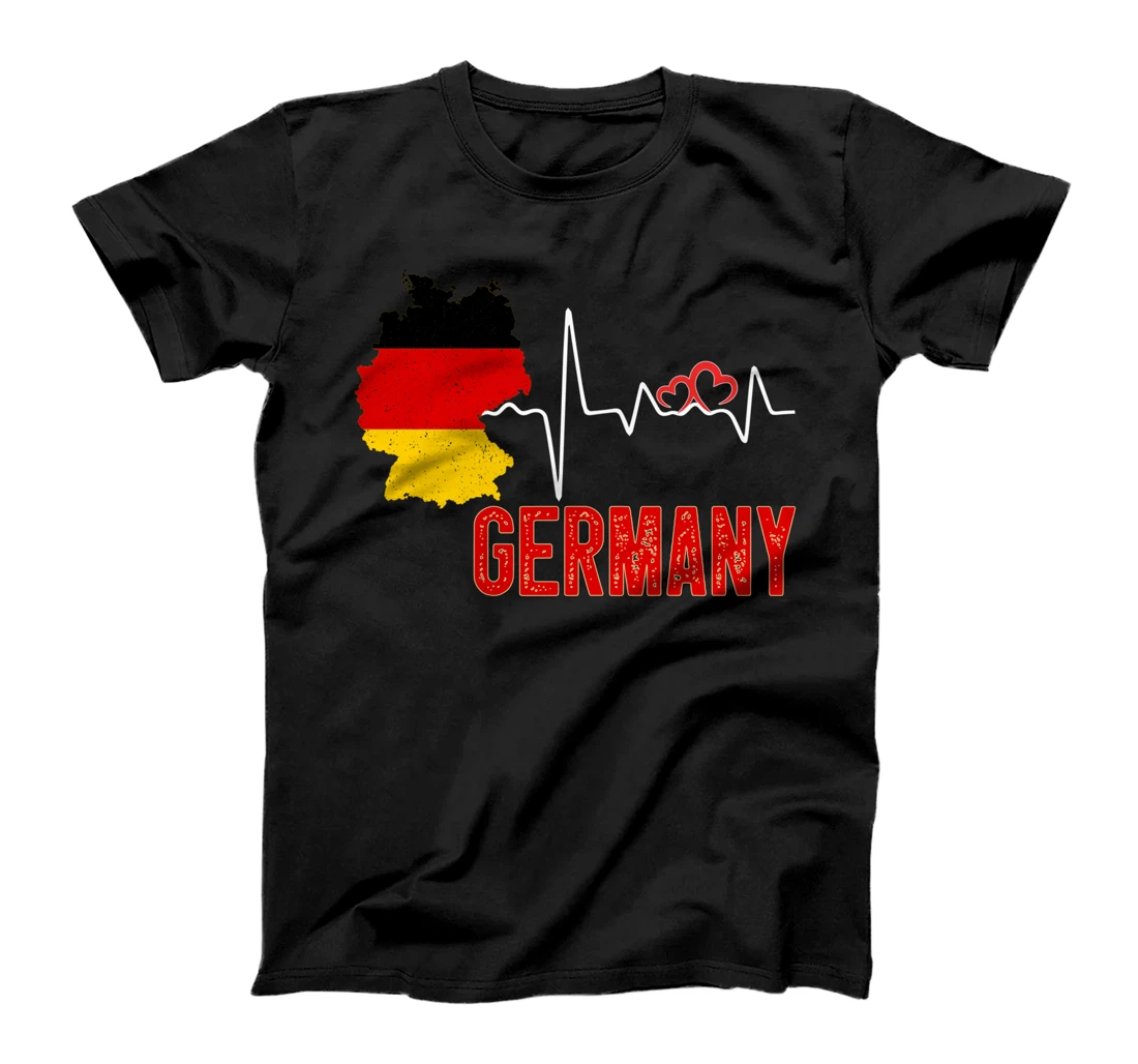 Personalized Germany Flag Map Heartbeat Design for German Pride T-Shirt