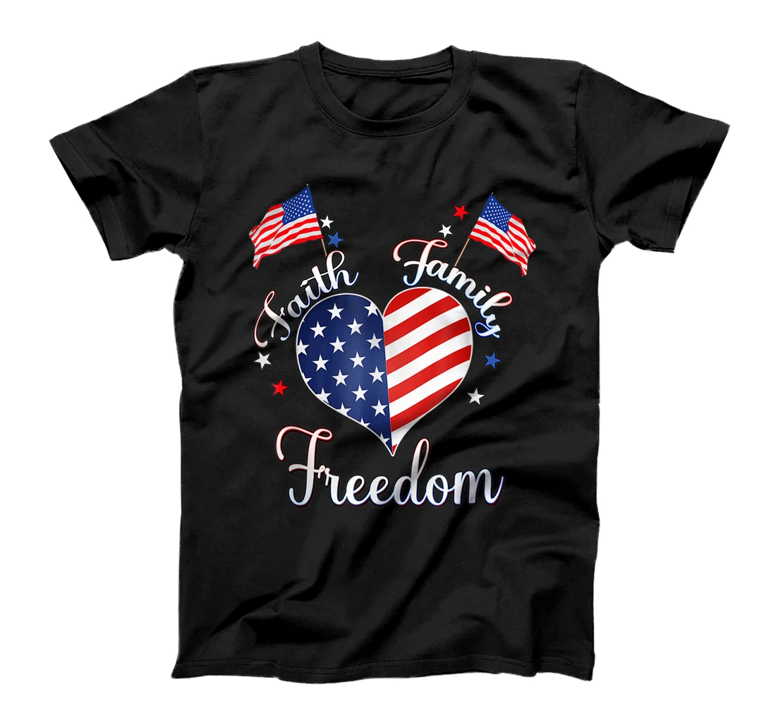 Personalized Funny Faith Family Freedom Fourth July American Patriotic T-Shirt, Women T-Shirt