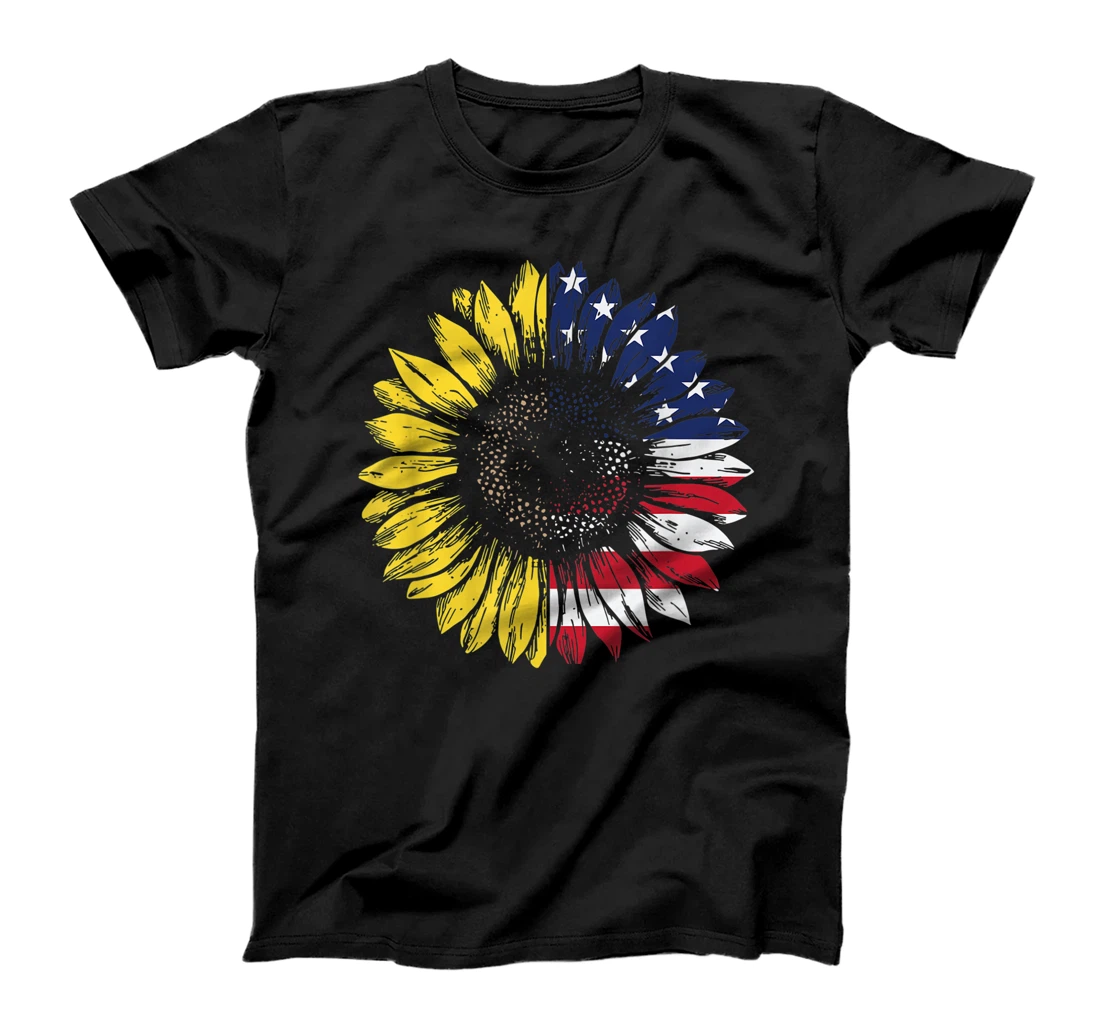Personalized 4th of July Half Sunflower Half American Flag Flower Lover T-Shirt, Women T-Shirt