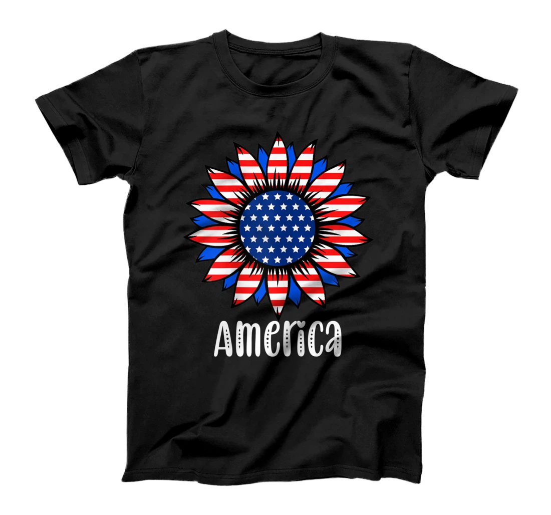 Personalized Womens Girls Patriotic Sunflower American Flag July 4th T-Shirt, Kid T-Shirt and Women T-Shirt