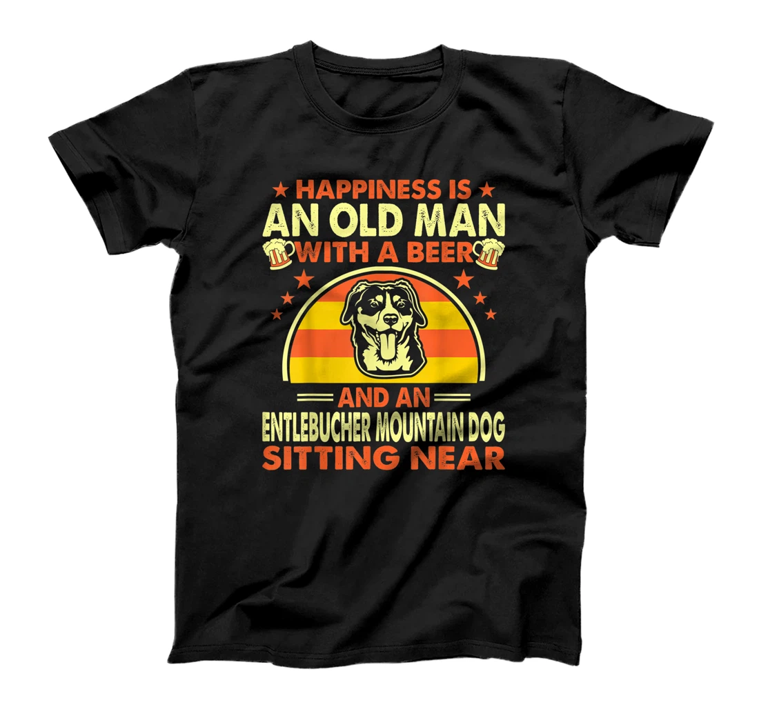Personalized Mens Happiness Old Man Beer Entlebucher Mountain Dog Near Gift T-Shirt