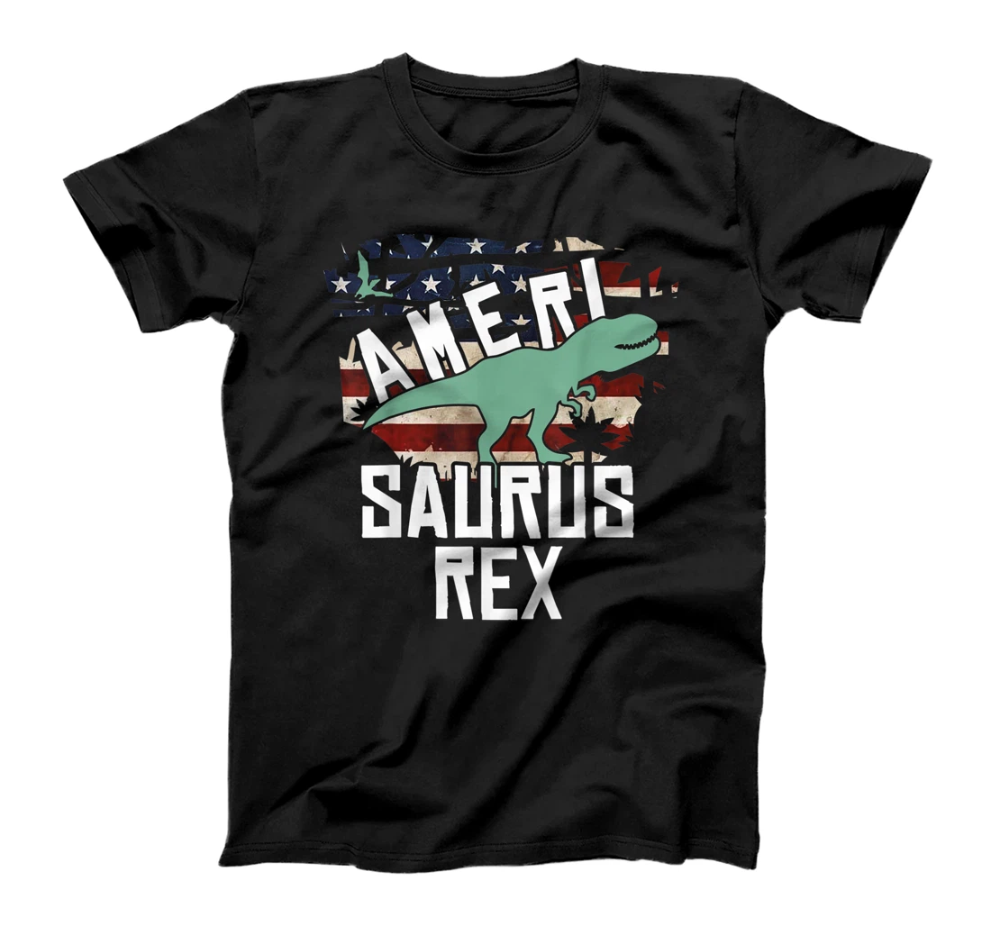 Personalized Amerisaurus Rex Dinosaur 4th of July Firework American Flag T-Shirt, Women T-Shirt
