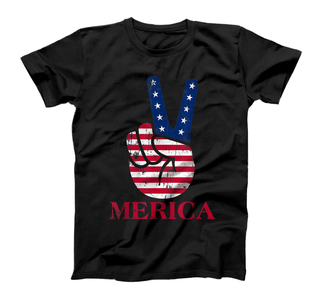 Peace Sign Merica American Flag 4th of July Independence Day T-Shirt, Kid T-Shirt and Women T-Shirt