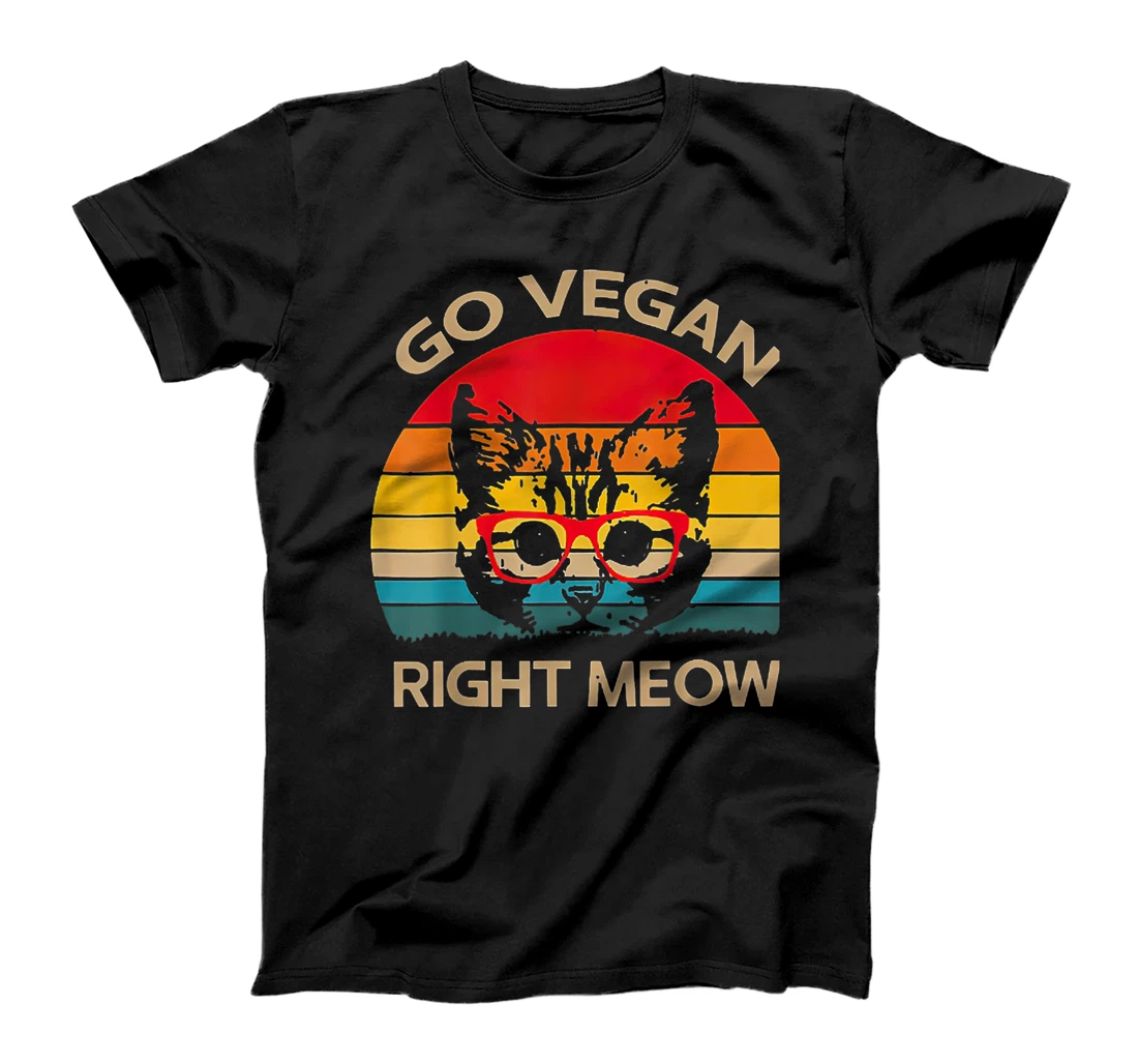 Cat Lover Go Vegan Right Meow Vintage T-Shirt, Women T-Shirt