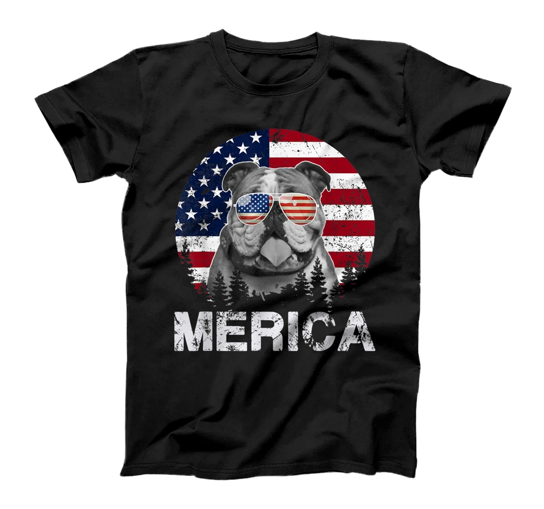 English Bulldog 4th of July Merica USA Flag Independence Day T-Shirt, Kid T-Shirt and Women T-Shirt