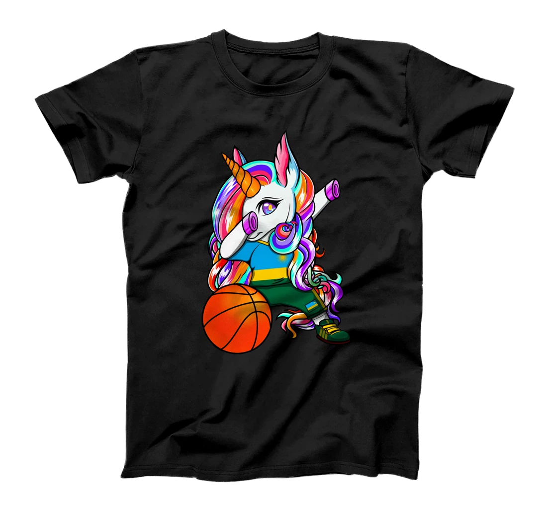 Dabbing Unicorn Rwanda Basketball Fans Jersey Rwandan Flag T-Shirt