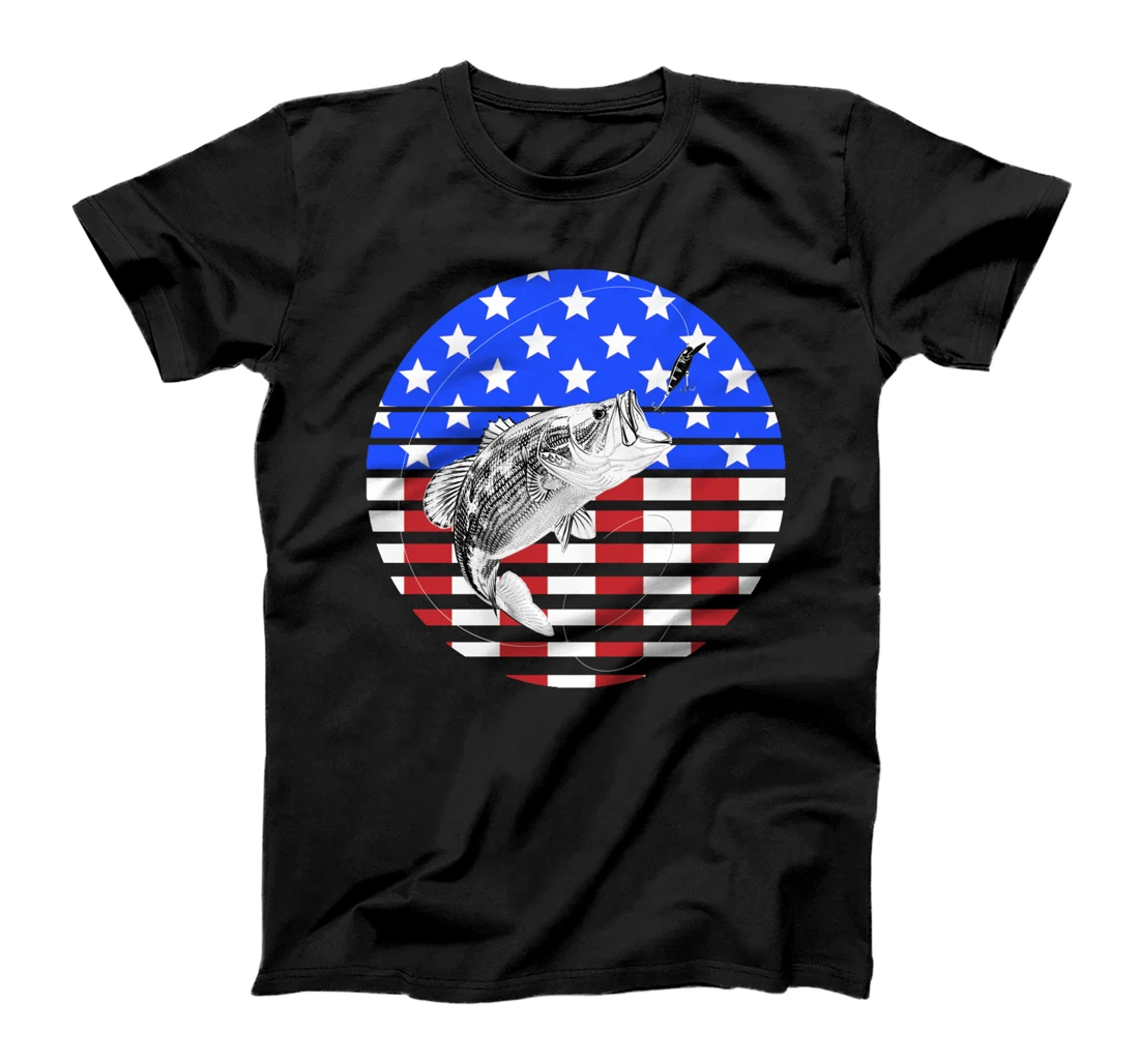 Bass Fishing American Flag Circle T-Shirt