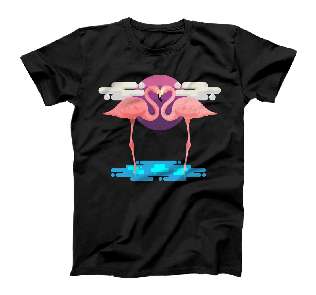 Pink Flamingo Heart Couples in Love Valentine's Day Romance T-Shirt