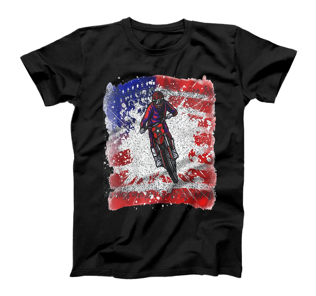 Mens Dirt Bike American Flag Motocross Biker 4th Of July T-Shirt