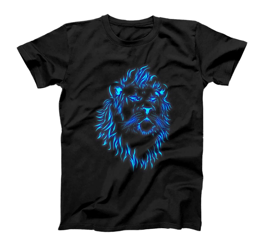 Womens Furry Blue Lion Head T-Shirt, Women T-Shirt