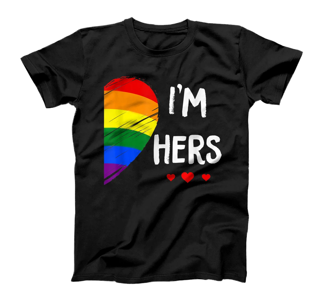 Personalized Lesbian Couple Heart I'm Hers Matching Gay LGBT Pride Month T-Shirt, Women T-Shirt