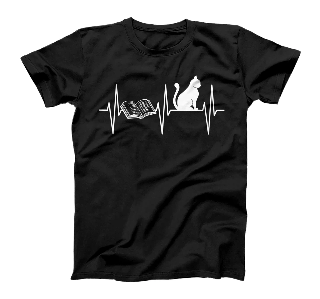 Book Lover Shirt Cat Lover Heartbeat Love Reading and Cats T-Shirt