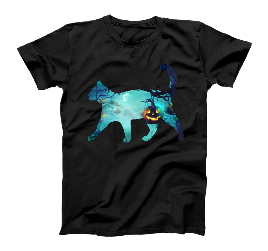 Cute Blue Cat & Spooky Pumpkin - Horror Night Gift T-Shirt