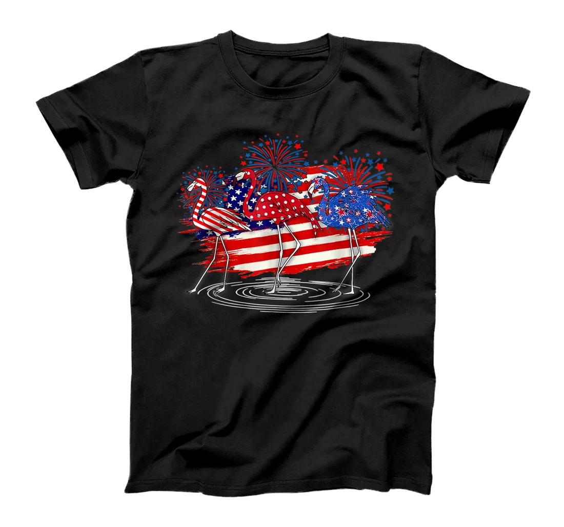 Funny 4th Of July American Flag Flamingo Independence Day T-Shirt, Women T-Shirt