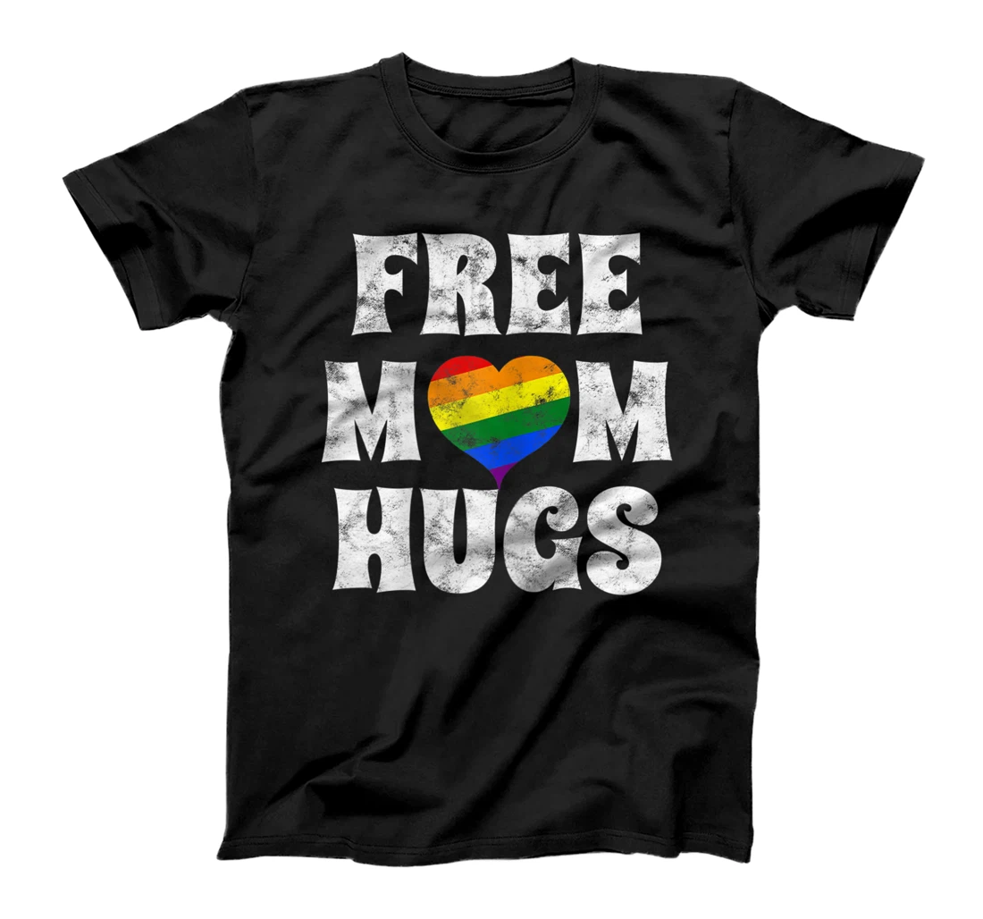 Womens Gay Pride LGBTQ Free Mom Hugs Rainbow Heart Vintage T-Shirt, Women T-Shirt