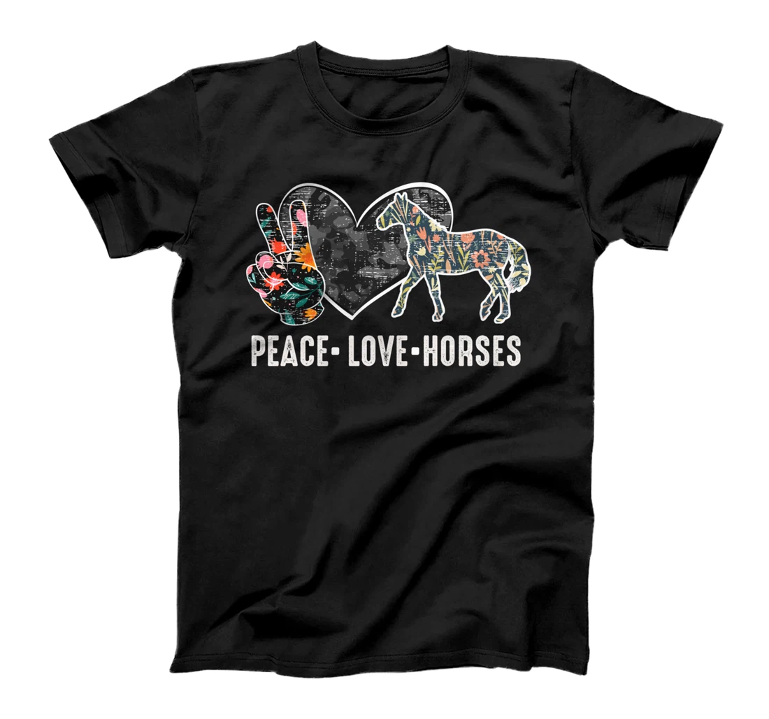 Cute Peace Love Horses Womens Horse Lover T-Shirt