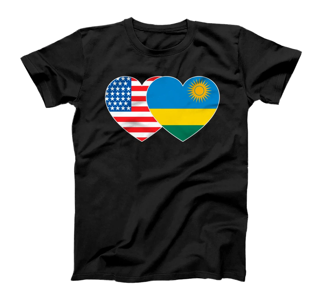 Rwanda &USA Flag Twin Heart for Rwandan Americans Patriotic T-Shirt