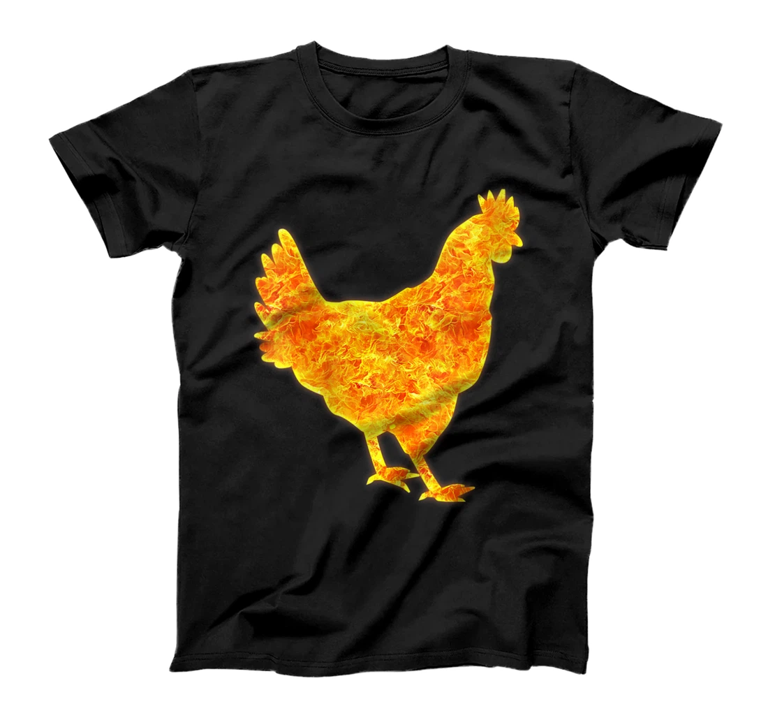 Womens Chicken hen Fire Flames Burning T-Shirt, Women T-Shirt