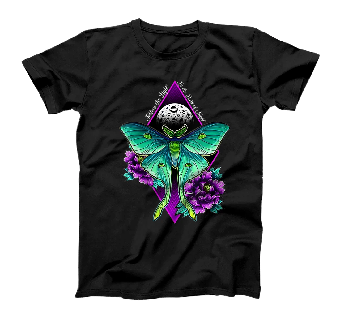 Womens Boho Bohemian Luna Moth tee Follow The Light T-Shirt, Women T-Shirt