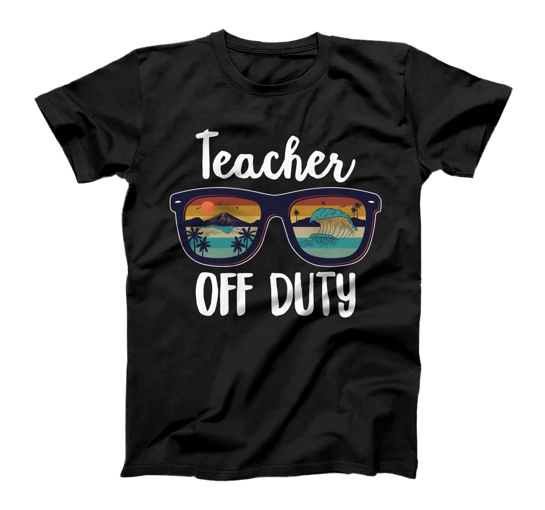 Retro Teacher Off Duty Shirt Sunglasses Beach Sunset T-Shirt