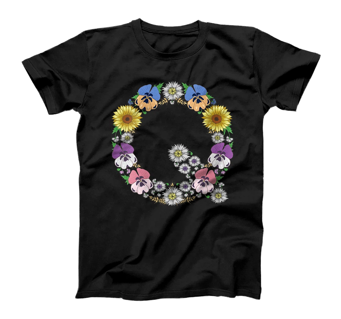 Womens Letter Q Initial Monogram Sunflower Floral Alphabet Letters T-Shirt, Women T-Shirt