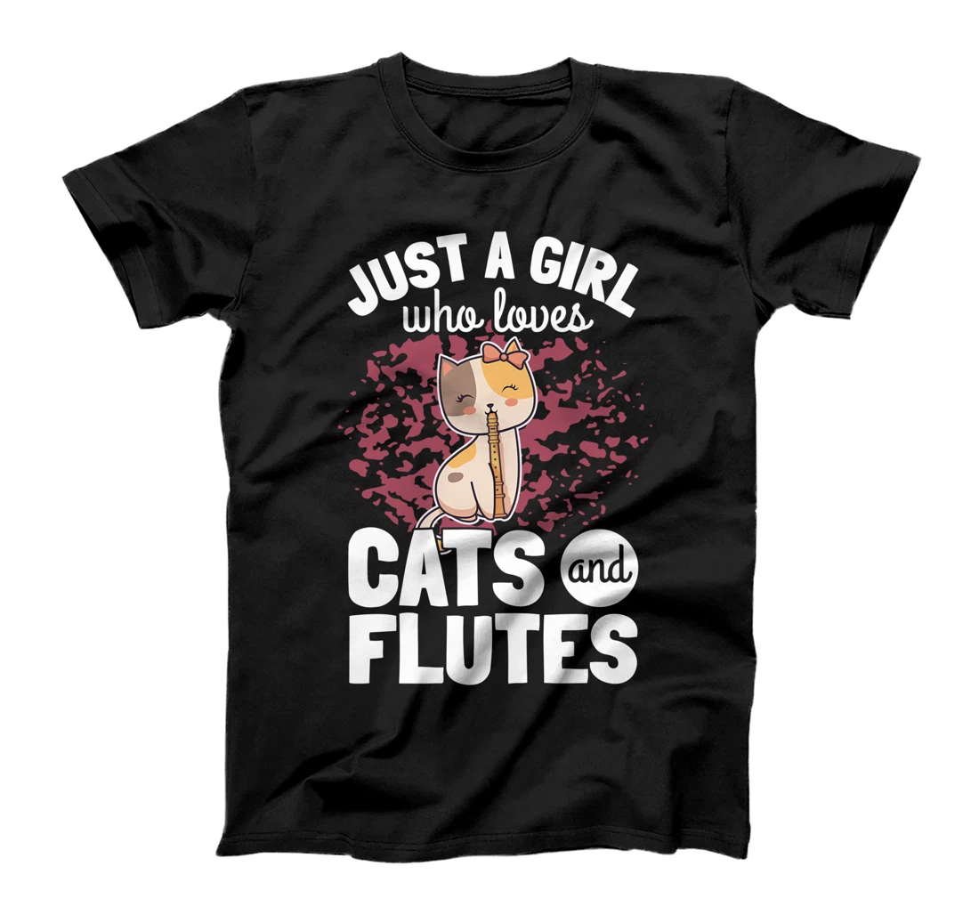 Cute Cat Playing Flute Player Saying Flutist I Kitten T-Shirt