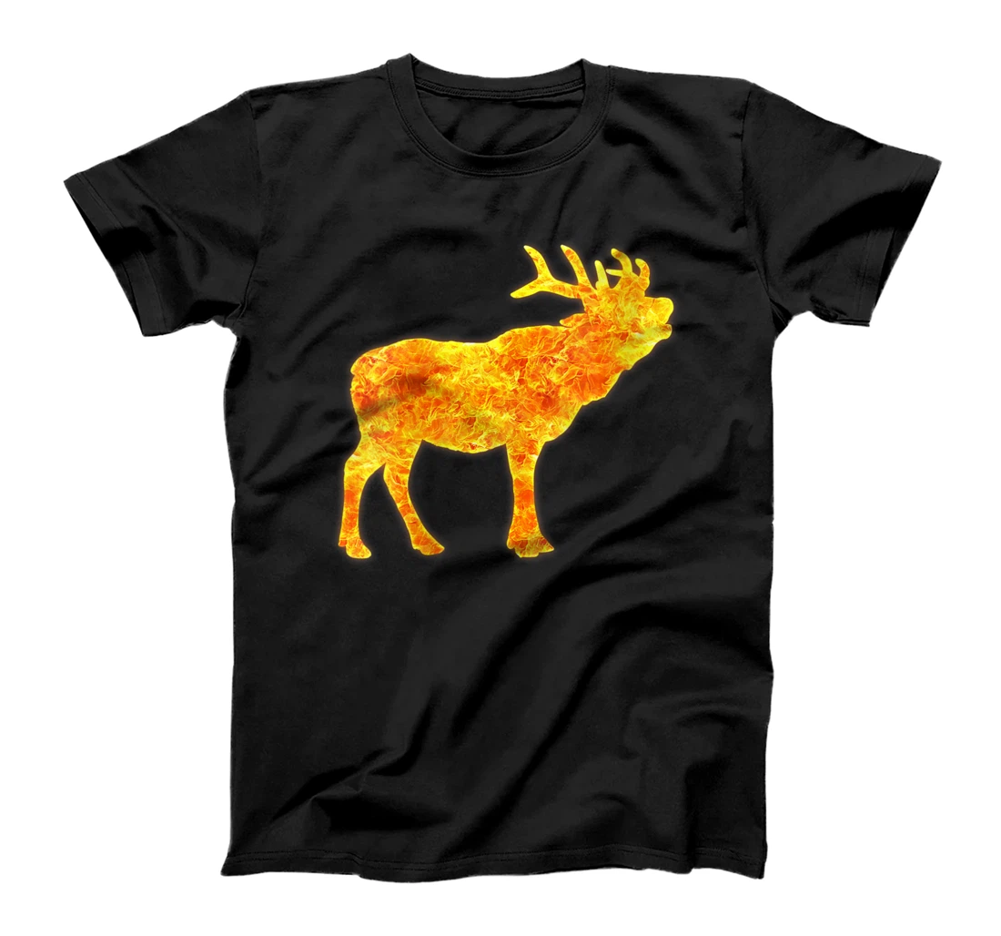 Womens Antler moose Reindeer Deer Fire Flames Burning T-Shirt, Women T-Shirt