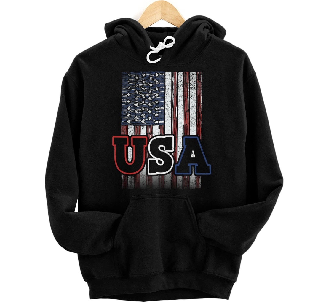 Personalized Freedom Independence Day Distressed USA Flag Pullover Hoodie