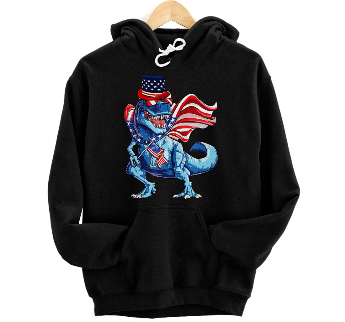 Personalized Dinosaur American Flag Patriotic USA Independence Firework Pullover Hoodie