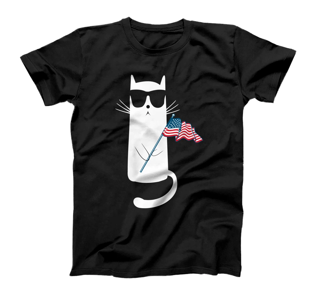 Funny Cat Wearing Sunglasses withFlag USA Fireworks July 4th T-Shirt