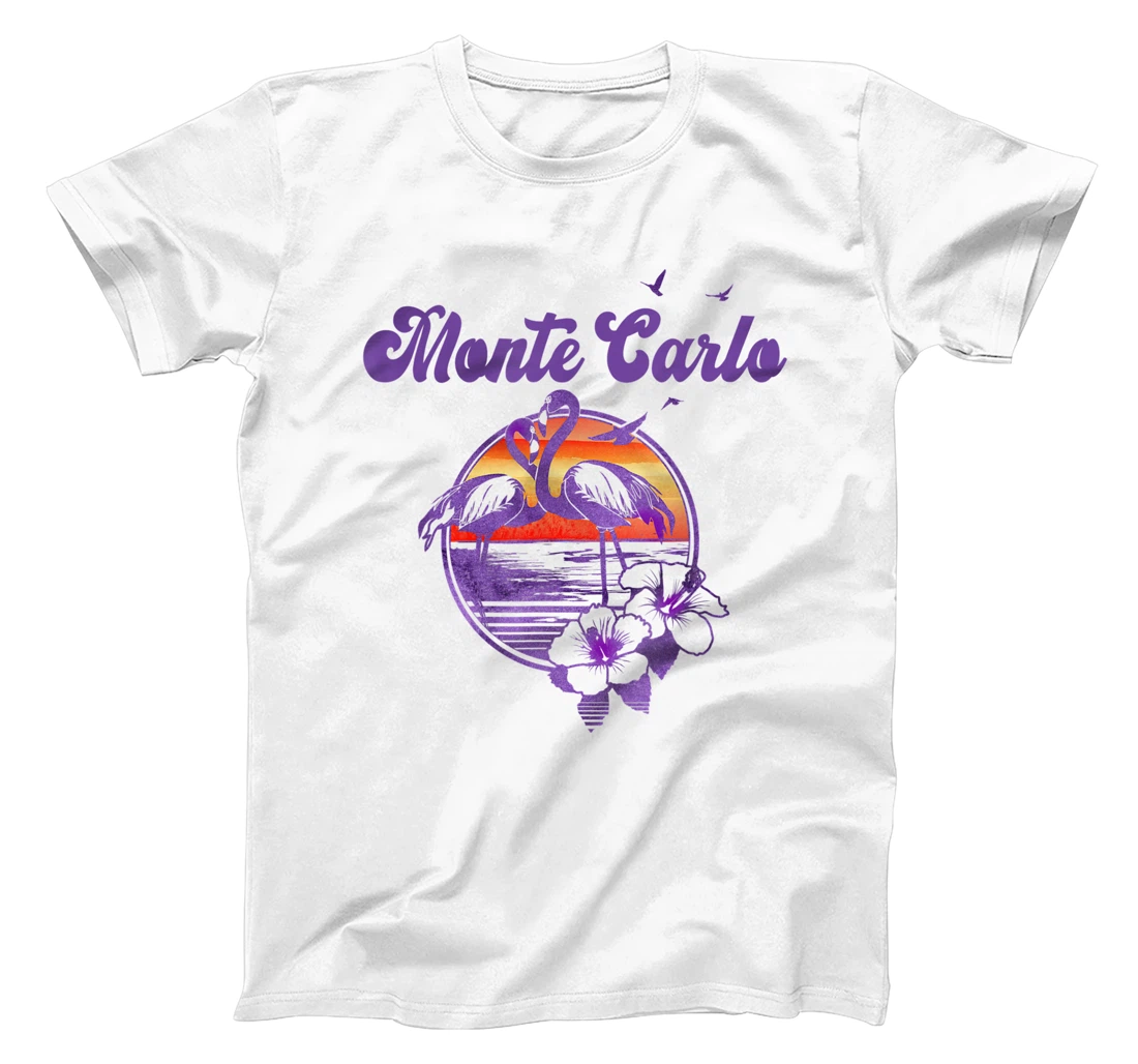 Personalized Retro Monte Carlo Flamingo Hibiscus Flower T-Shirt, Kid T-Shirt and Women T-Shirt