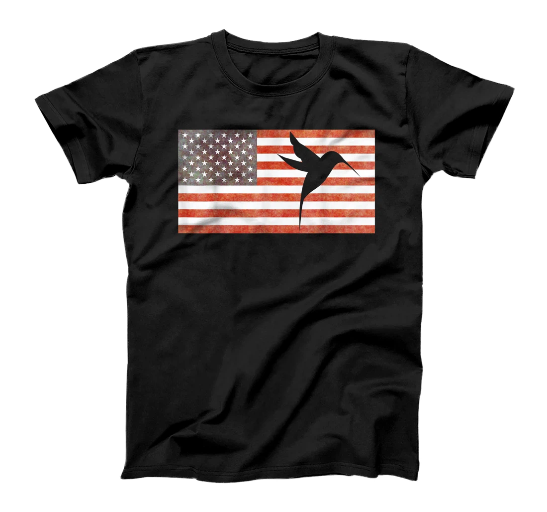 Personalized Mens American Flag Hummingbird Bird Lover 4th of July Birding USA T-Shirt