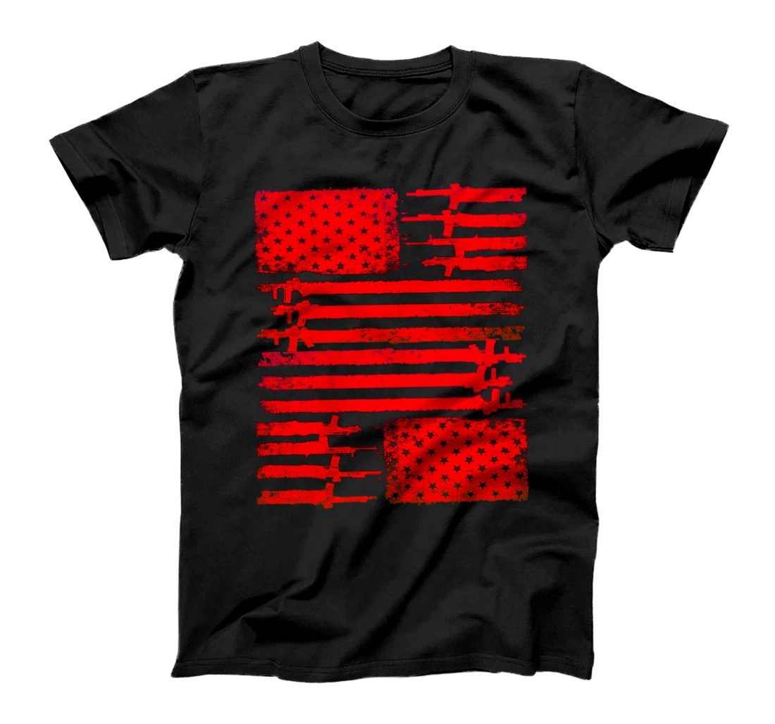 Personalized Red Distressed Flag with Rifles T-Shirt