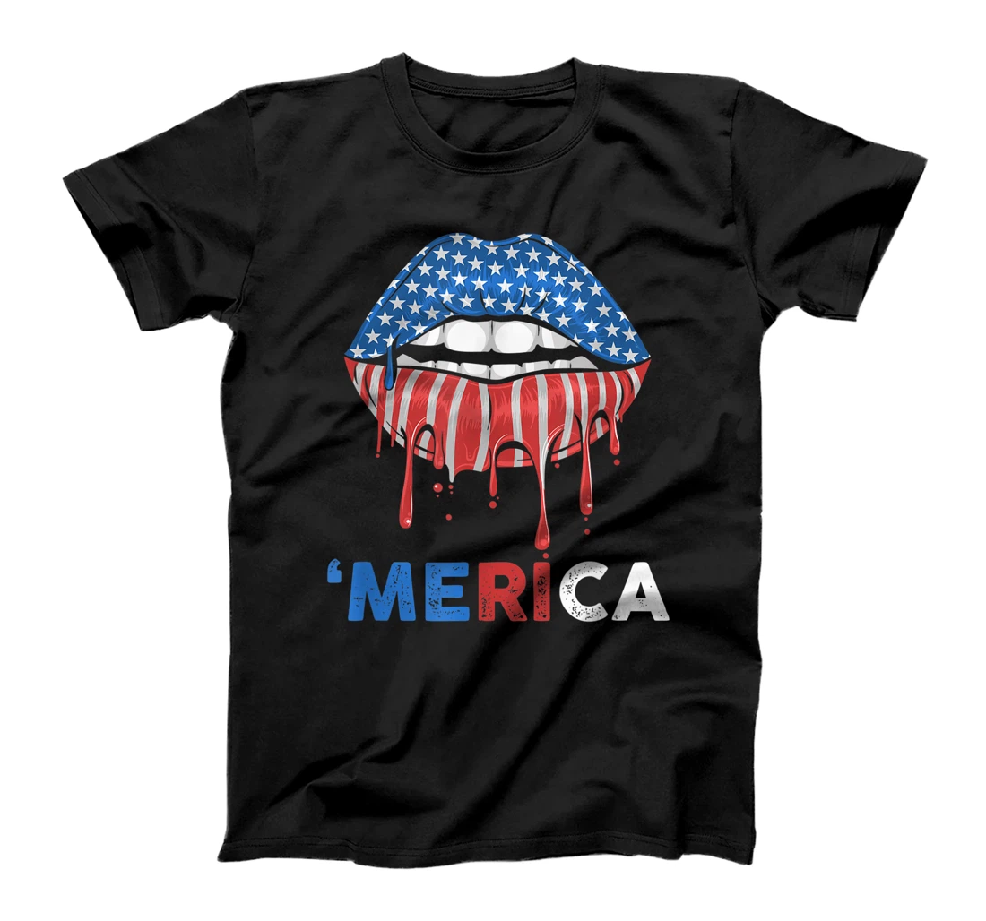 Personalized Merica USA Flag Sexy Lips shirt Funny Patriotic 4th of July T-Shirt, Women T-Shirt