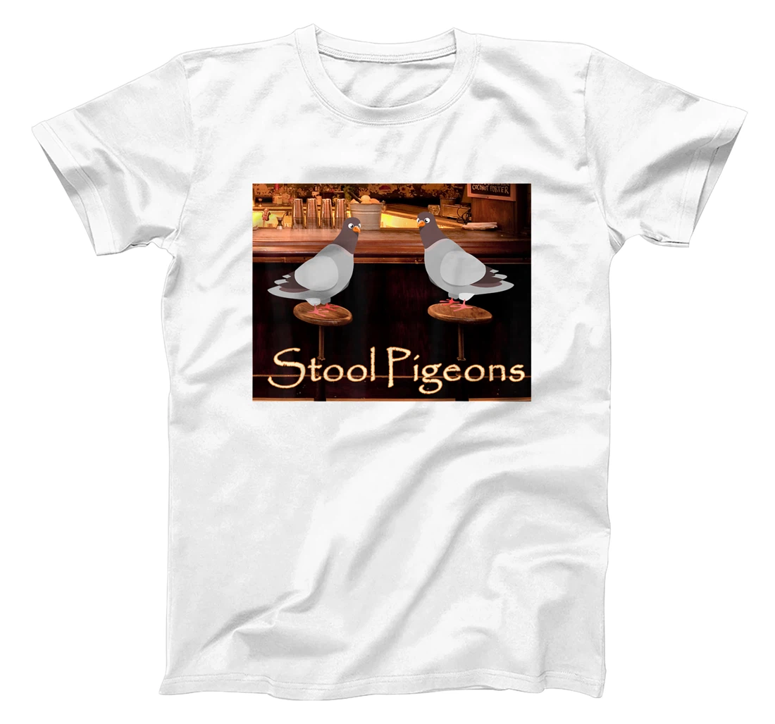 Personalized Stool Pidgeons Funny Birds Stumped and Parked on Barstools T-Shirt, Women T-Shirt