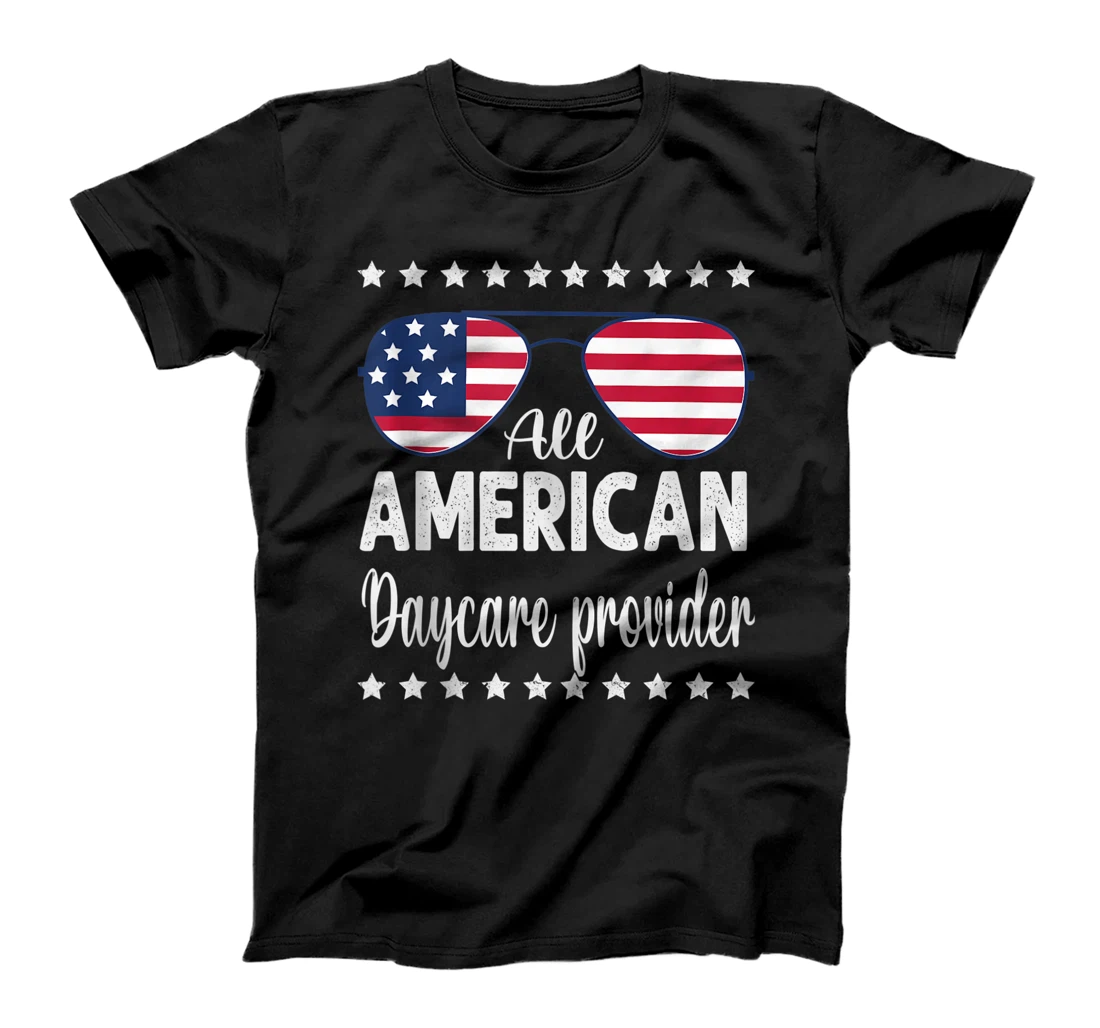 Personalized All American Daycare provider 4th Of July Sunglasses Flag T-Shirt, Women T-Shirt