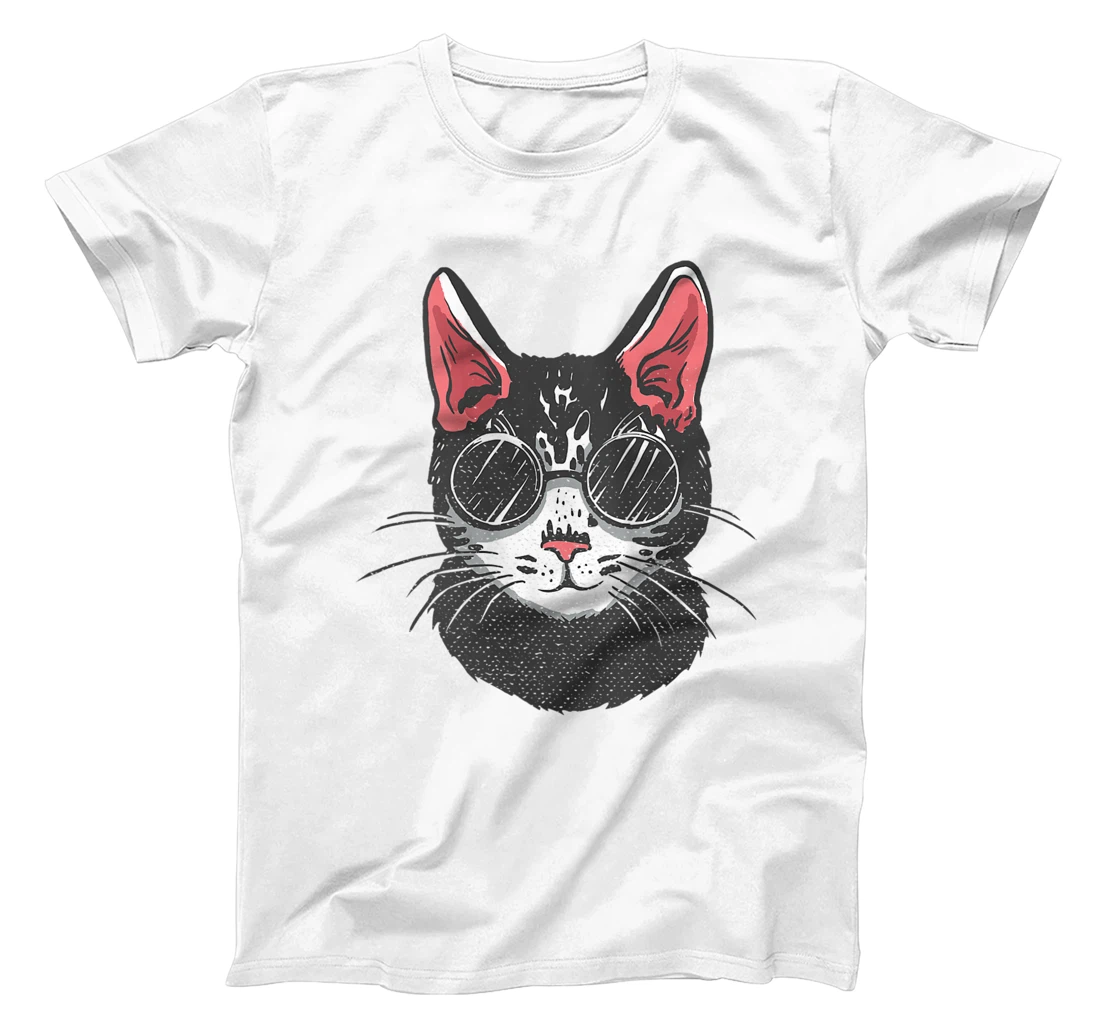 Personalized Womens Cool Black Cat With Sunglasses | Funny Cat Retro Graphic T-Shirt, Women T-Shirt