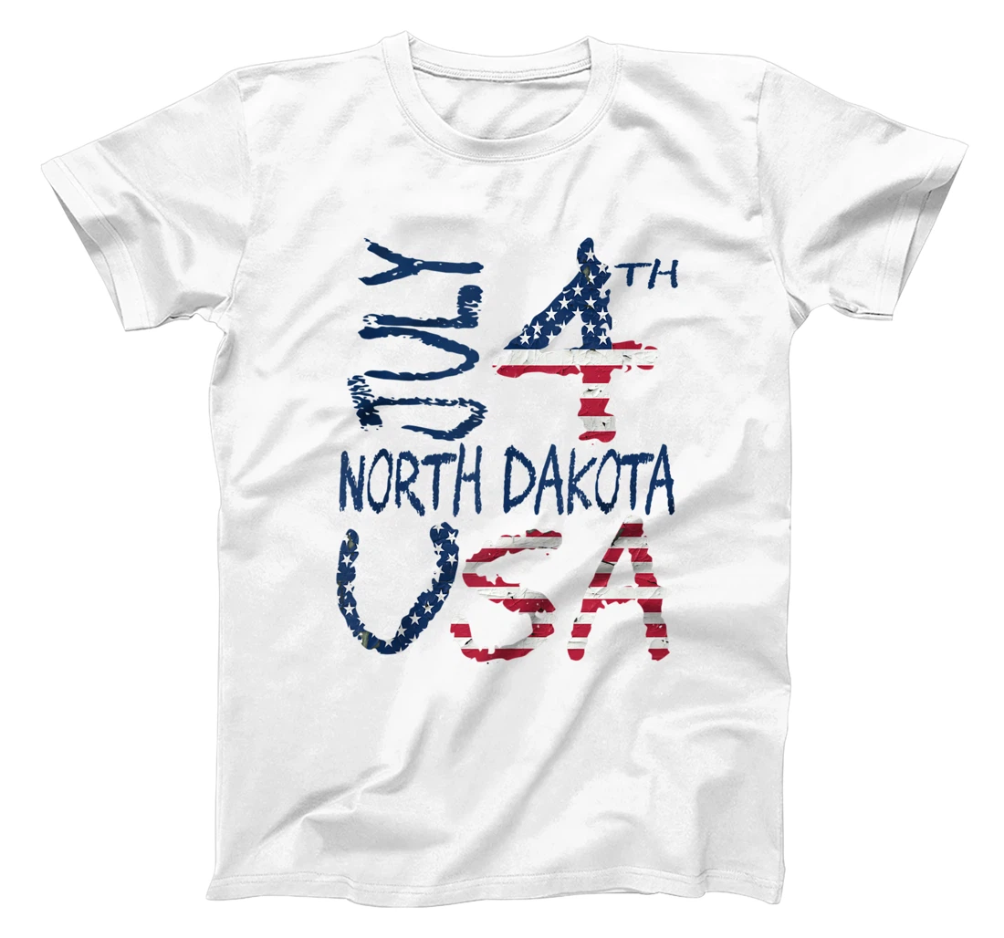 Personalized American Flag Patriotic July 4th Holiday North Dakota Gift T-Shirt, Women T-Shirt