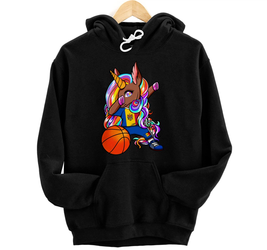 Dabbing Brown Skin Unicorn Moldova Basketball Fans Jersey Pullover Hoodie