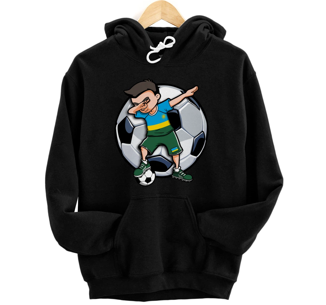 Dabbing Soccer Boy Rwanda Football Fans Jersey Rwandan Flag Pullover Hoodie