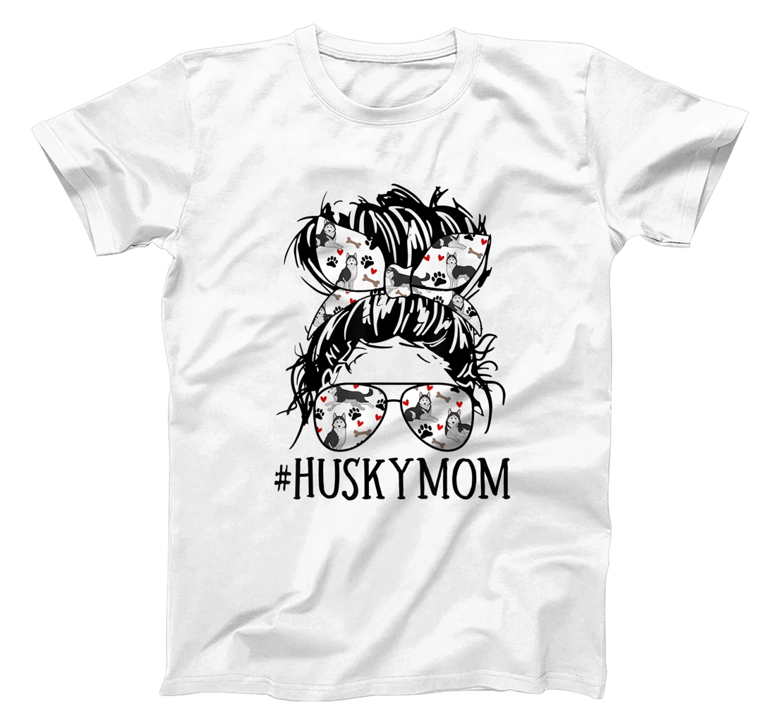 Personalized Women's Messy Bun Mom, Husky Mom Sunglasses Funny Dog Lovers T-Shirt, Women T-Shirt