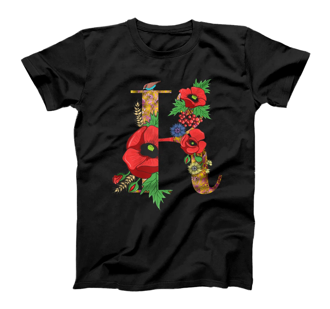 Personalized Letter K Tee Floral Initial K Monogram Poppy Flower Alphabet T-Shirt, Women T-Shirt